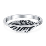Feather Ring Oxidized Band Solid 925 Sterling Silver Thumb Ring (7mm)