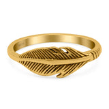 Feather Ring Oxidized Band Solid 925 Sterling Silver Thumb Ring (7mm)