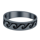 Wave Ring Oxidized Band Solid 925 Sterling Silver Thumb Ring (5mm)
