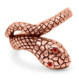 Snake Ring Oxidized Band Solid Simulated Garnet Cubic Zirconia 925 Sterling Silver (17mm)
