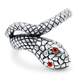 Snake Ring Oxidized Band Solid Simulated Garnet Cubic Zirconia 925 Sterling Silver (17mm)