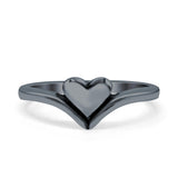 Heart V Shape Ring Oxidized Band Solid 925 Sterling Silver (7mm)