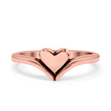 Heart V Shape Ring Oxidized Band Solid 925 Sterling Silver (7mm)