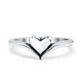 Heart V Shape Ring Oxidized Band Solid 925 Sterling Silver (7mm)