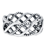 Celtic Weave Crisscross Braid Ring Oxidized Band Solid 925 Sterling Silver (7mm)
