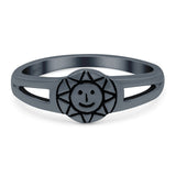 Smiling Sun Ring Oxidized Band Solid 925 Sterling Silver Thumb Ring (7mm)