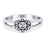 Smiling Sun Ring Oxidized Band Solid 925 Sterling Silver Thumb Ring (7mm)