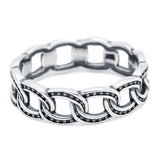 Chain Ring Oxidized Band Solid 925 Sterling Silver Thumb Ring (6mm)