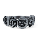 Moon and Sun Ring Band Oxidized Round 925 Sterling Silver (8mm)