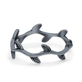 Vine Ring Oxidized Band Solid 925 Sterling Silver Thumb Ring (7mm)