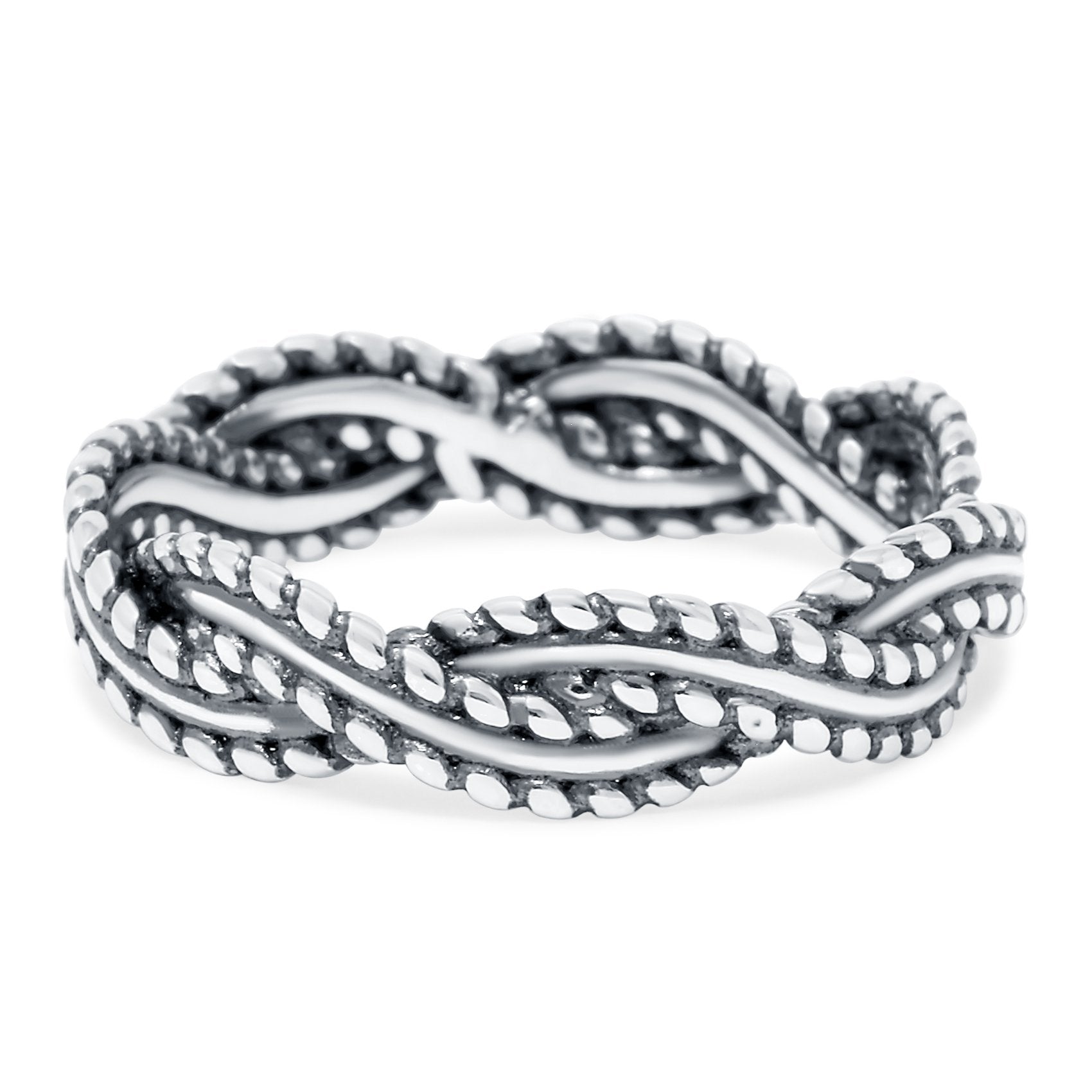 Braided Band Ring Oxidized Band Solid 925 Sterling Silver (5mm)