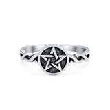 Twisted Braided Shank Oxidized Pentagram Star Ring Band 925 Sterling Silver