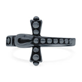 Ankh Cross Band Oxidized Ring Solid 925 Sterling Silver (14mm)