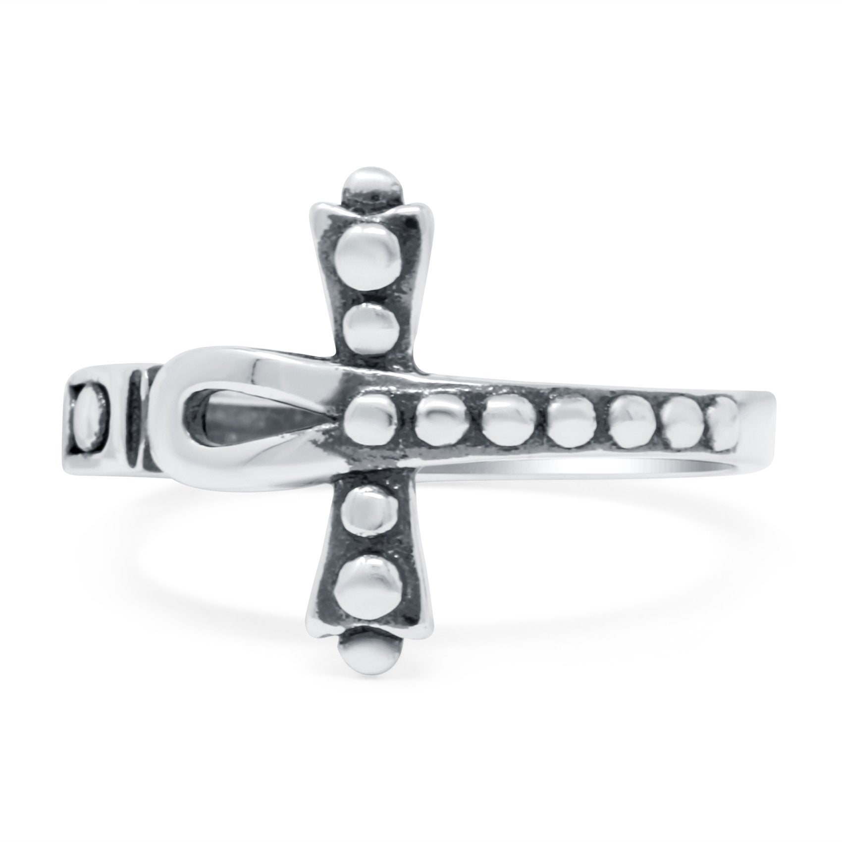Ankh Cross Band Oxidized Ring Solid 925 Sterling Silver (14mm)
