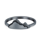 Mountains Band Ring Oxidized Solid 925 Sterling Silver (7mm)