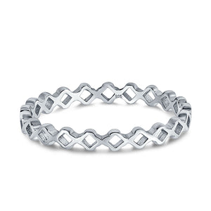 Geometric Band Rhodium Plated Ring Solid Round 925 Sterling Silver