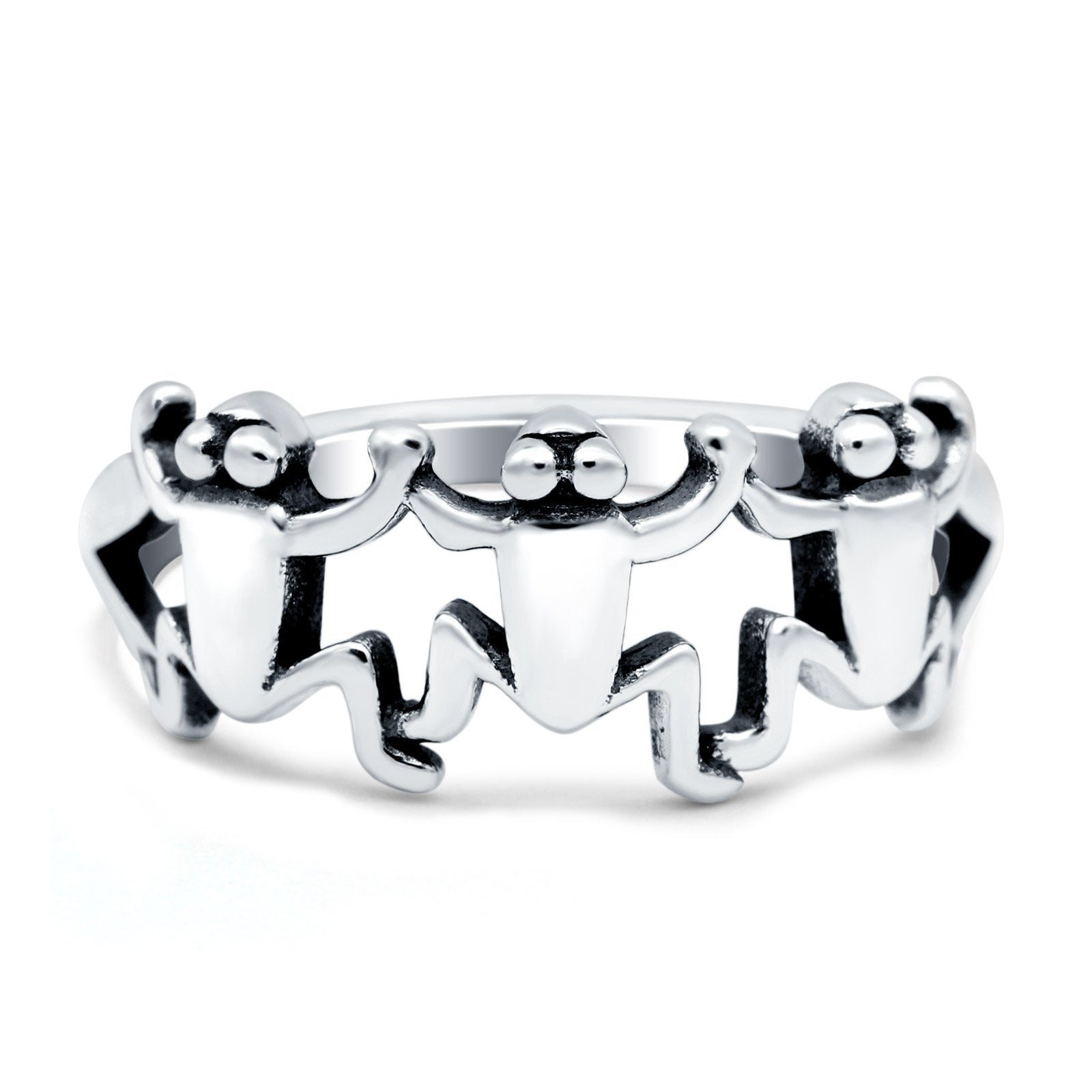 Frogs Oxidized Band Solid 925 Sterling Silver (9mm)