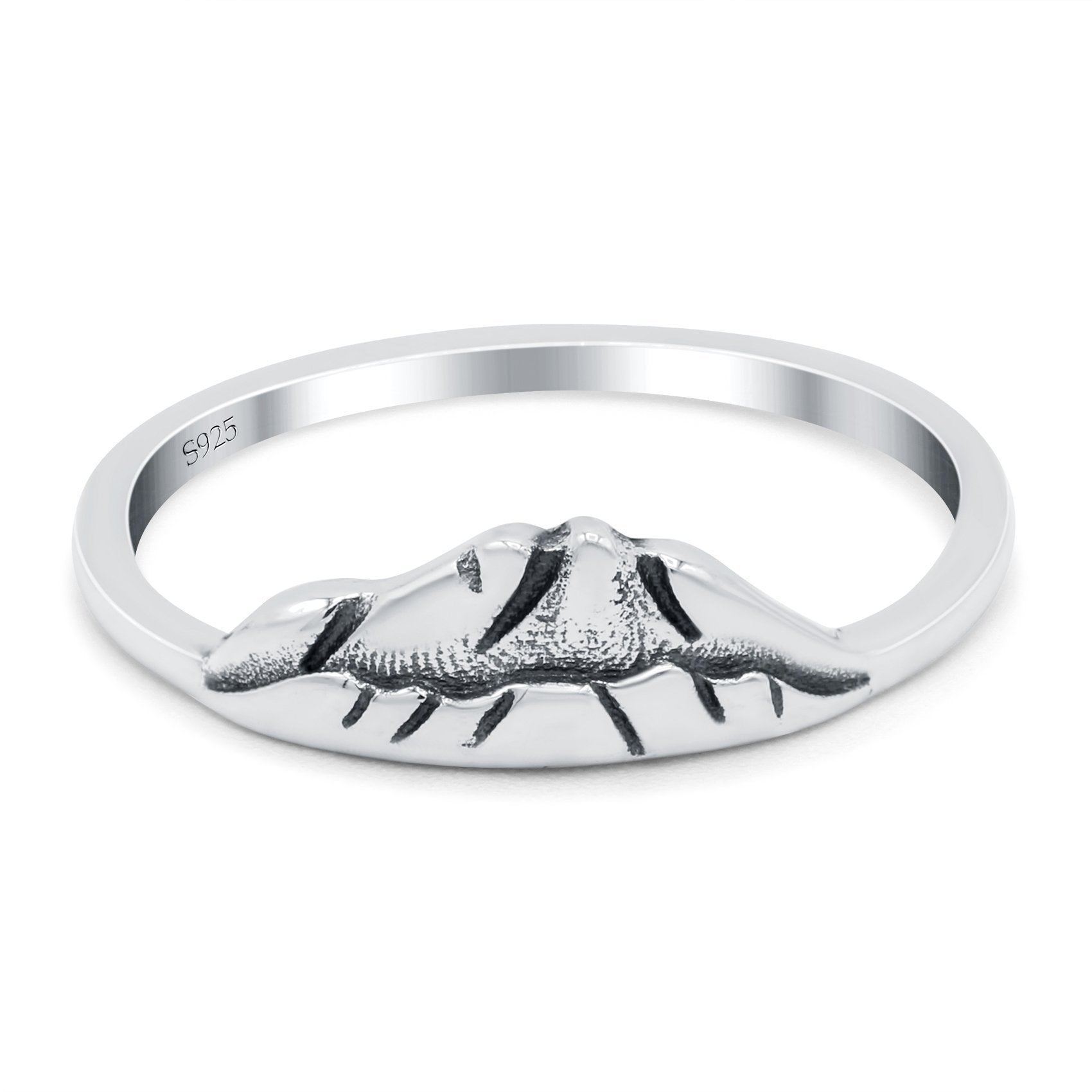 Mountains Ring Oxidized Band Solid 925 Sterling Silver Thumb Ring (6mm)