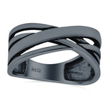 Crisscross Ring Oxidized Band Solid 925 Sterling Silver Thumb Ring (8mm)