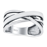 Crisscross Ring Oxidized Band Solid 925 Sterling Silver Thumb Ring (8mm)