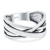 Crisscross Ring Oxidized Band Solid 925 Sterling Silver Thumb Ring (8mm)