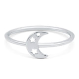 Moon with Stars Ring Oxidized Band Solid 925 Sterling Silver (8mm)