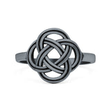 Designer Rounded Flower Celtic Knot Weave Oxidized Band Thumb Ring (13mm)