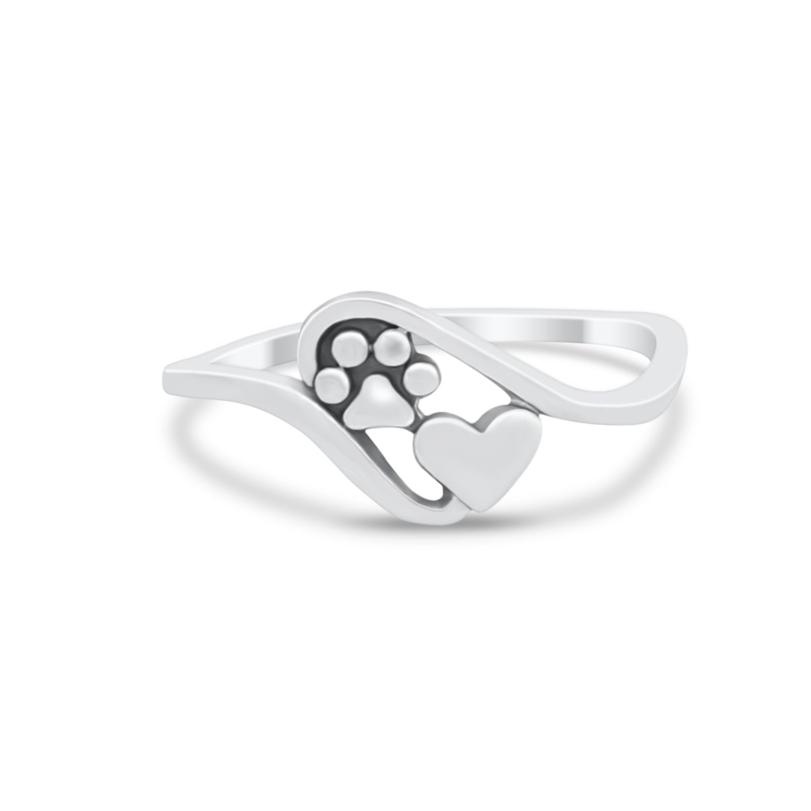 Paw Heart Promise Ring Band Solid 925 Sterling Silver – Blue Apple