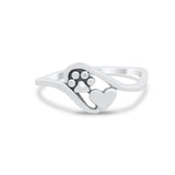 Paw Heart Promise Ring Band Solid 925 Sterling Silver