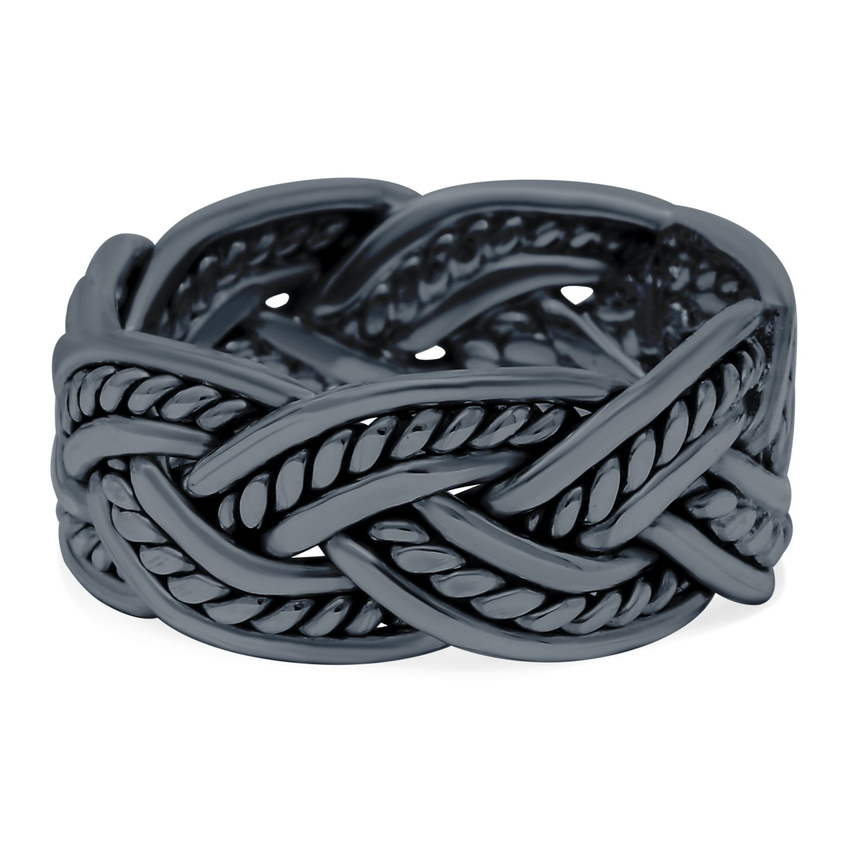 Braided Ring Oxidized Band Solid 925 Sterling Silver (9mm)
