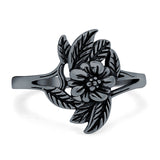 Flower Band Oxidized Ring Solid 925 Sterling Silver (14mm)