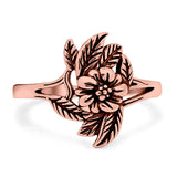 Flower Band Oxidized Ring Solid 925 Sterling Silver (14mm)