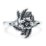 Flower Band Oxidized Ring Solid 925 Sterling Silver (14mm)