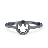 Round Smiley Face Band Thumb Plain Ring 925 Sterling Silver