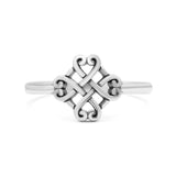 Infinity Adorned Hearts Filigree Knot Unique Design Oxidized Band Solid 925 Sterling Silver Thumb Ring Swirl (9mm)