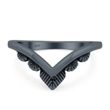 V Shaped Ring Oxidized Band Solid 925 Sterling Silver Thumb Ring (8mm)