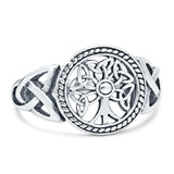 Celtic Tree of Life Signet Band Oxidized Ring Solid 925 Sterling Silver (12mm)