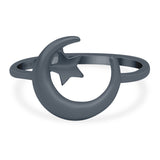 Moon and Star Ring Oxidized Band Solid 925 Sterling Silver Thumb Ring (12mm)