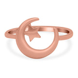 Moon and Star Ring Oxidized Band Solid 925 Sterling Silver Thumb Ring (12mm)