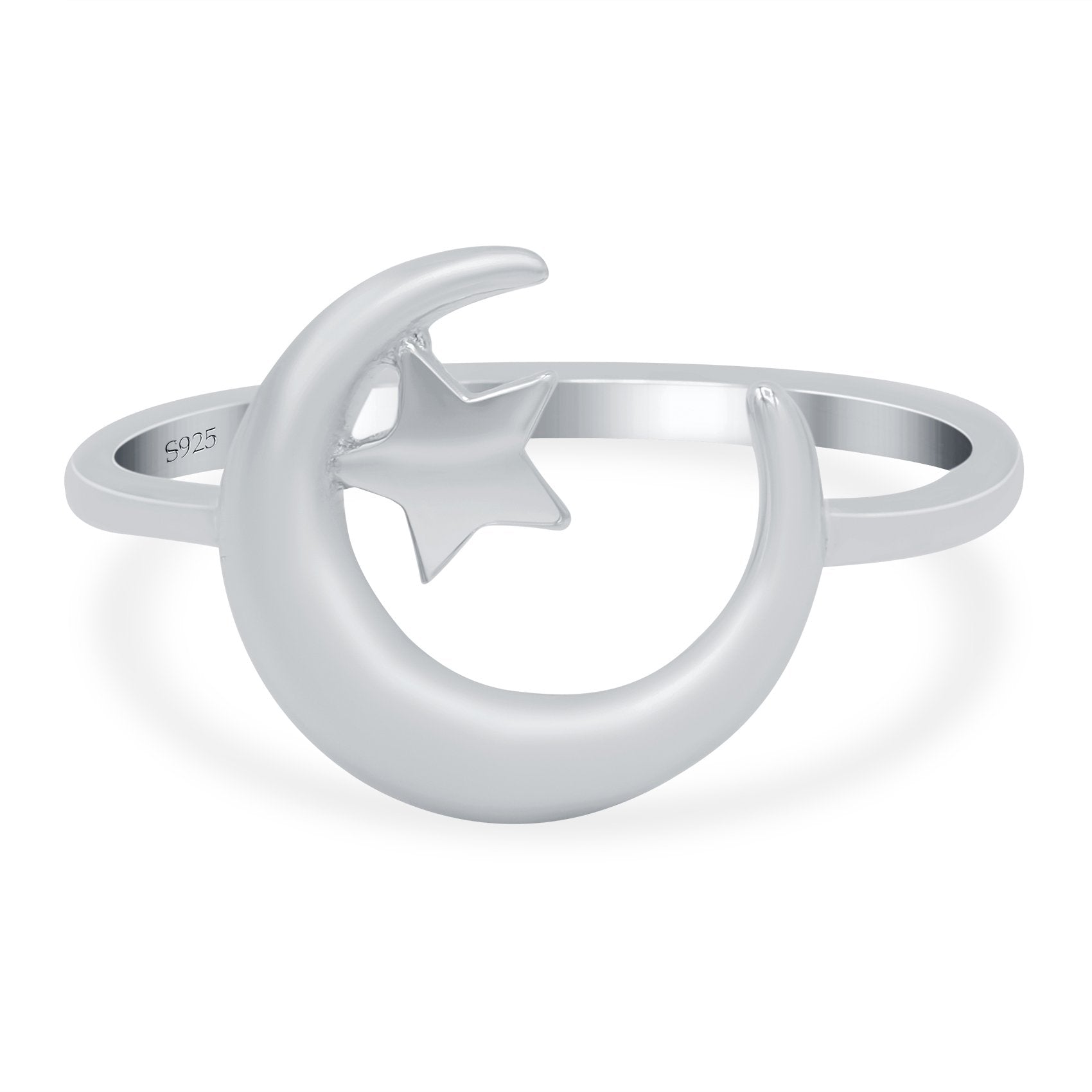 Moon and Star Ring Oxidized Band Solid 925 Sterling Silver Thumb Ring (12mm)