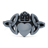 Traditional Irish Claddagh Triquetra Celtic Knot Statement With Heart Design Oxidized Band Thumb Ring (14mm)