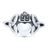 Traditional Irish Claddagh Triquetra Celtic Knot Statement With Heart Design Oxidized Band Thumb Ring (14mm)