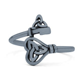 Triquetra Love Key Celtic Knot Heart Shape Propensity Oxidized Ring Band Thumb Ring (14mm)