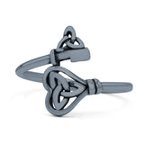 Triquetra Love Key Celtic Knot Heart Shape Propensity Oxidized Ring Band Thumb Ring (14mm)