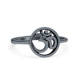 Om Sign Ring Oxidized Band Solid 925 Sterling Silver Thumb Ring (10mm)