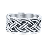 Twisted Braided Full Eternity Ring Oxidized Band Solid 925 Sterling Silver Thumb Ring (10mm)