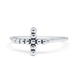 Cross Beaded Plain Ring Petite Dainty Sideways Band 925 Sterling Silver