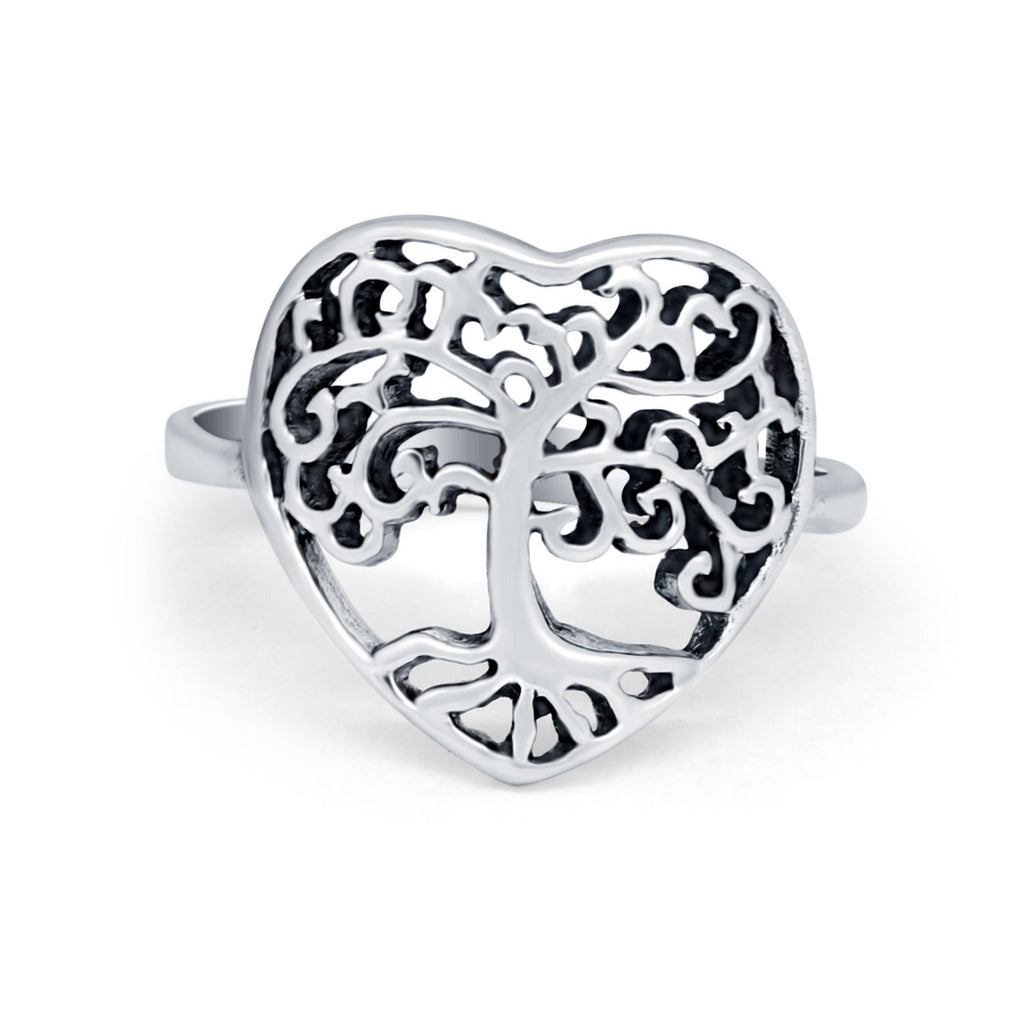 Sterling Silver Filigree Heart Tree of Life Band Ring Round 925 Sterli ...