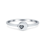 Round Heart Plain Ring Oxidized 925 Sterling Silver Heart Band