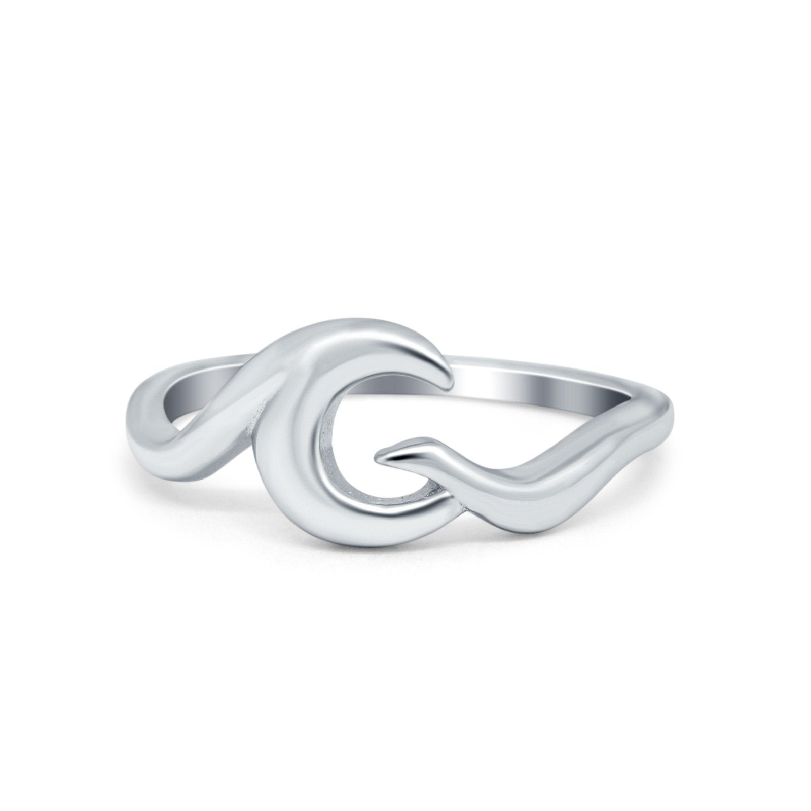Waves Plain Ring Band 925 Sterling Silver